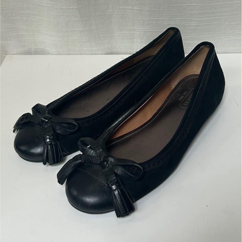 Coach Womens Black Suede Leather Tassel Bow Ballet Flats Round Toe Slip On Shoes